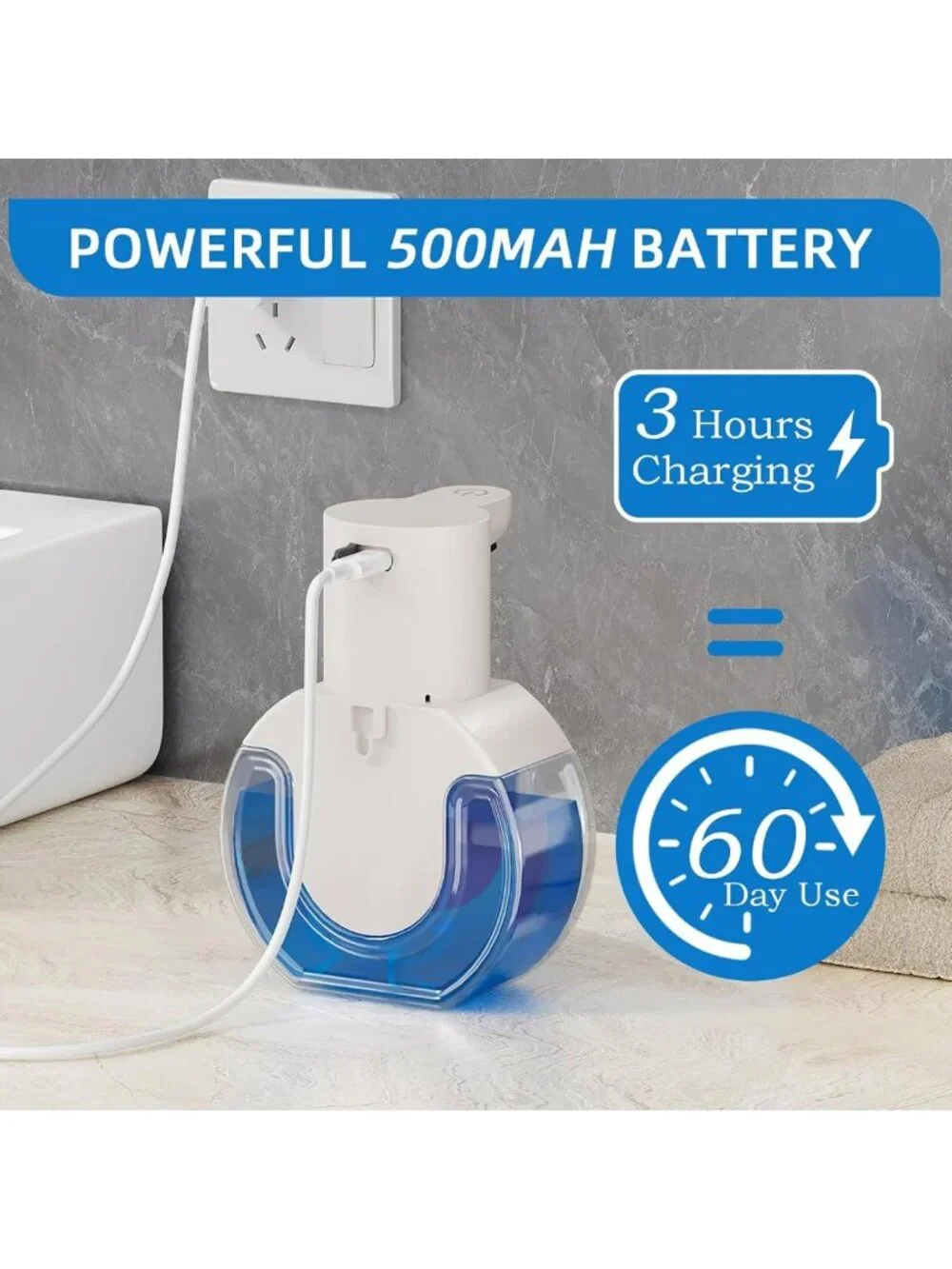 Touchless Automatic Foaming Soap Dispenser, Rechargeable 15oz, Wall Mount